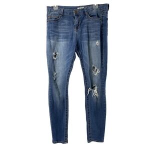 Mudd Jeans Juniors Size 13 Destroyed Medium Wash Denim Skinny Stretch‎